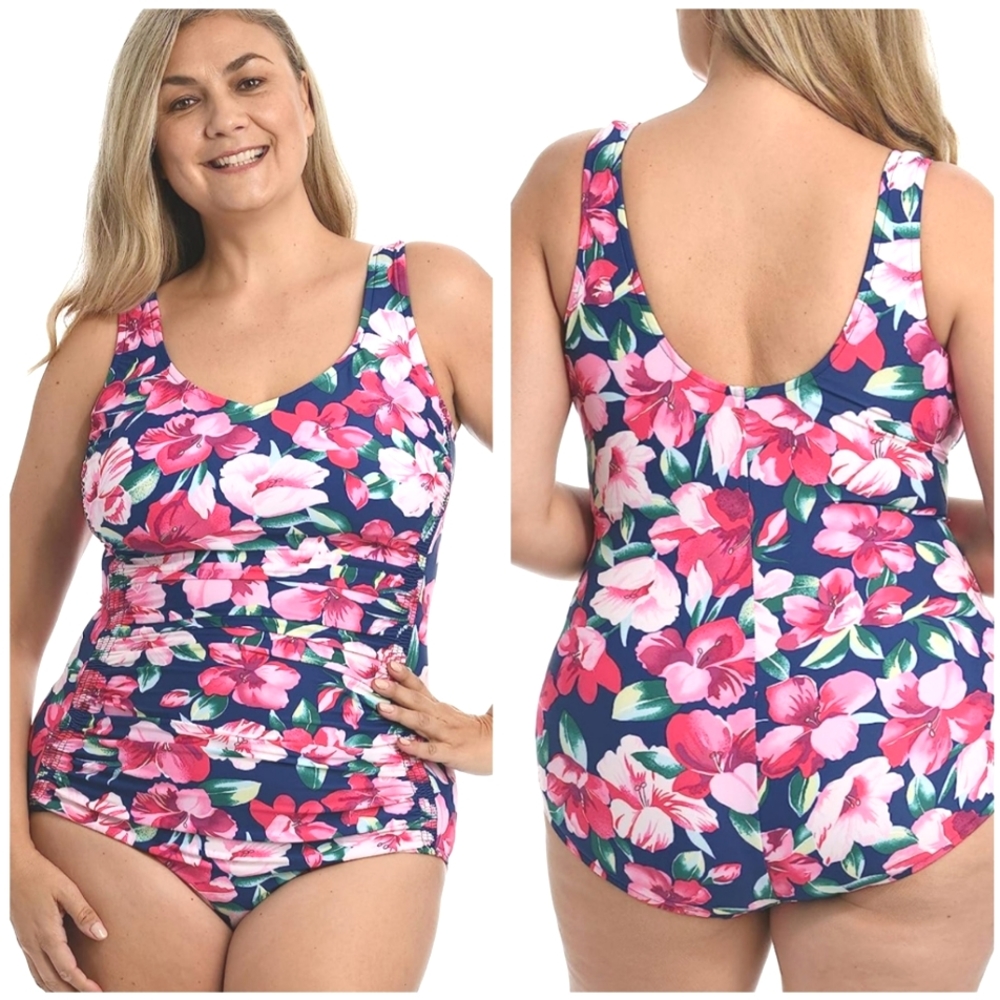 Maxine Of Hollywood Side Shirred Slimming One Piece Swimsuit size
